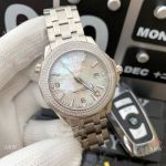Swiss 8500 Omega Seamaster Copy Watch SS Diamond bezel White MOP Dial